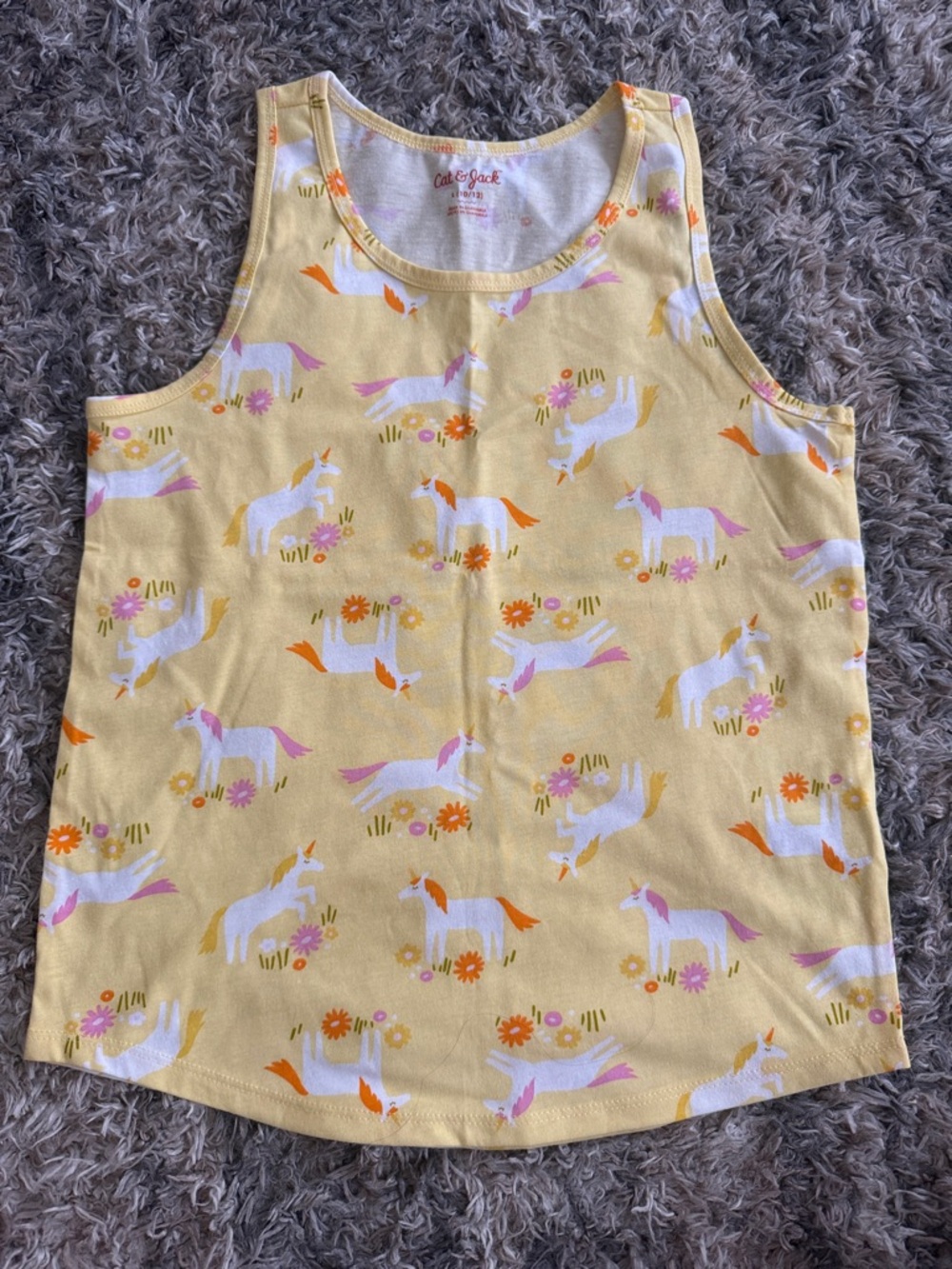 Cat & Jack Yellow Unicorn Print Tank Top with Orange & Pink Accents